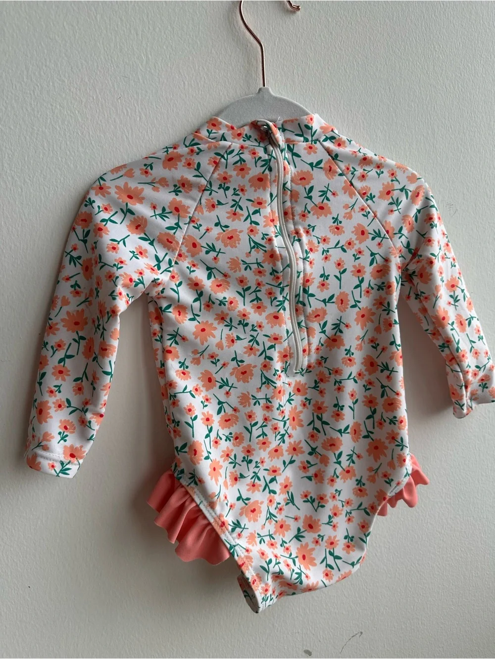 6/12M Floral Long-Sleeve Rash Guard Swimsuit - Pink/Green